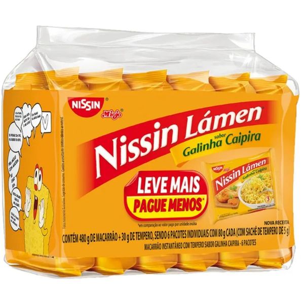Macarrão Instantâneo Lámen Galinha Caipira Nissin Miojo Pacote 510g 6 Unid.